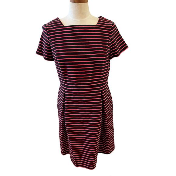 Talbots Ponte knit Work Dress Navy Blue Stripe 12P - Picture 1 of 7
